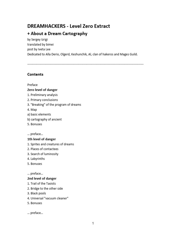 SI Dreamhackers Level Zero Extract - About A Dream Cartography | PDF