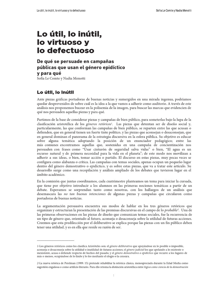 Lo Útil, Lo Inútil, Lo Virtuoso y Lo Defectuoso | PDF