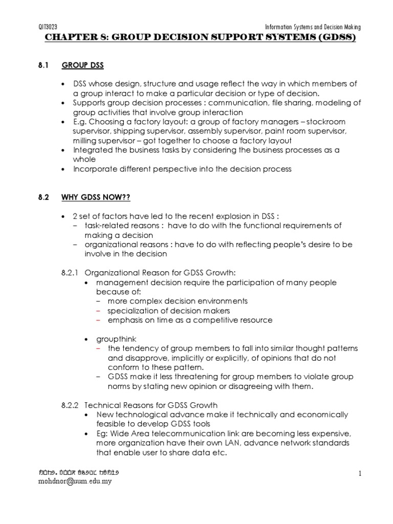 Chapter 8: Group Decision Support Systems (GDSS) | PDF | Information ...