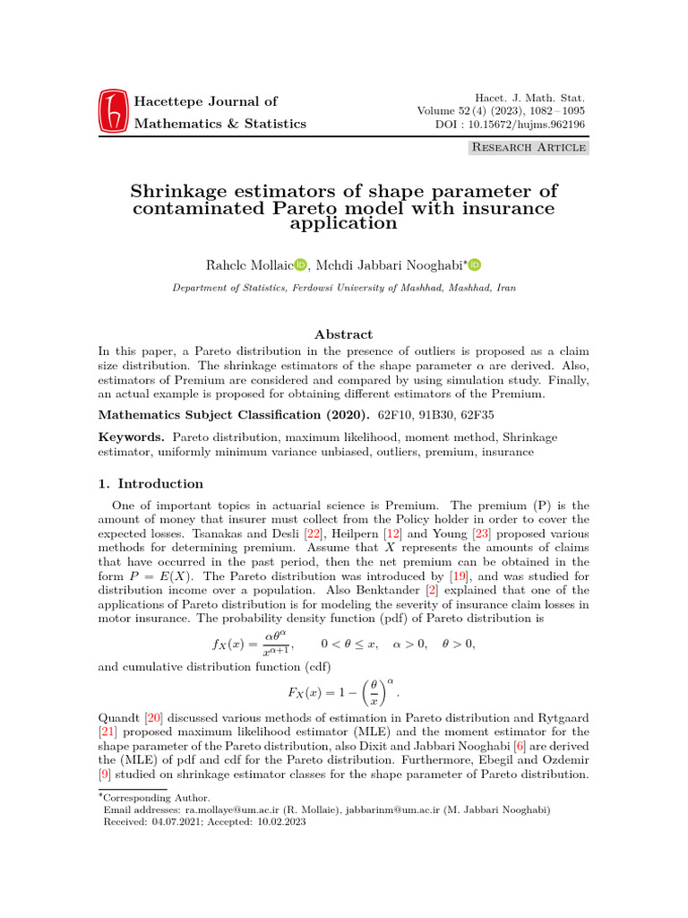 Shrinkage Estimators of Shape Parameter of Contaminated Pareto Model ...