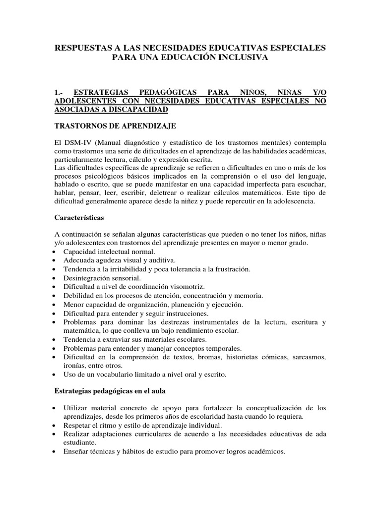 Estrategias Pedagógicas para Niños Con Nee | PDF