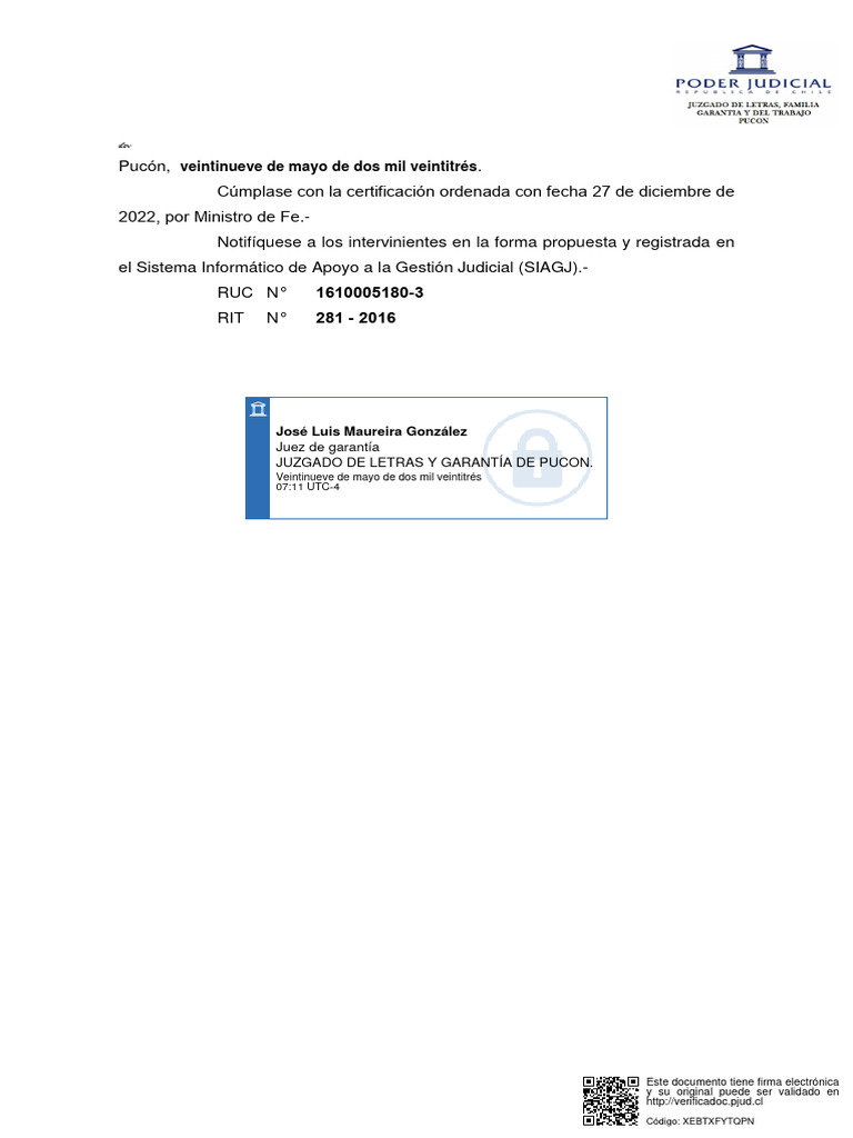 José Luis Maureira González: Juez de Garantía Juzgado de Letras Y ...