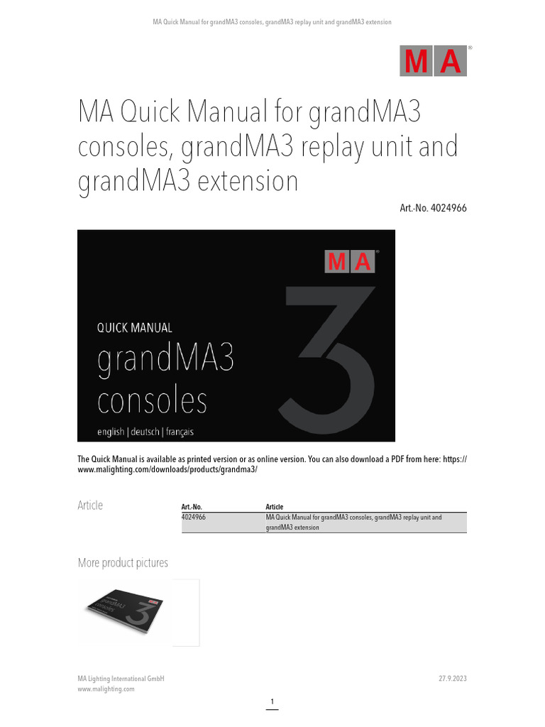 Ma Quick Manual For Grandma3 Consoles Grandma3 Replay Unit And