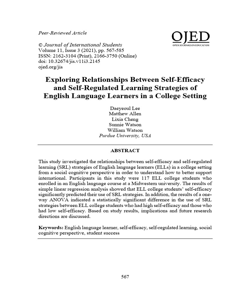 Exploring relationships between self efficacy and self regulated