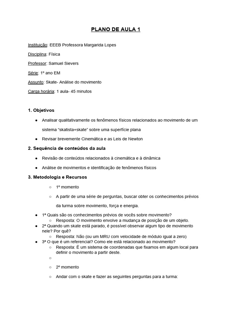 Planos Da Aula | PDF