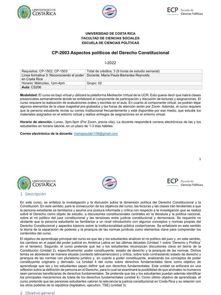 CP-2003, Programa Del Curso, I-2023 | PDF