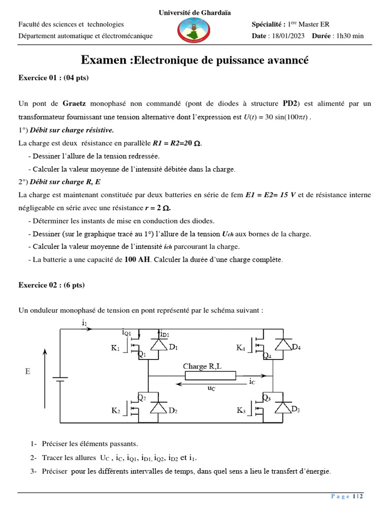 Examen d'Électronique de Puissance Avancée | PDF | Sciences et ...