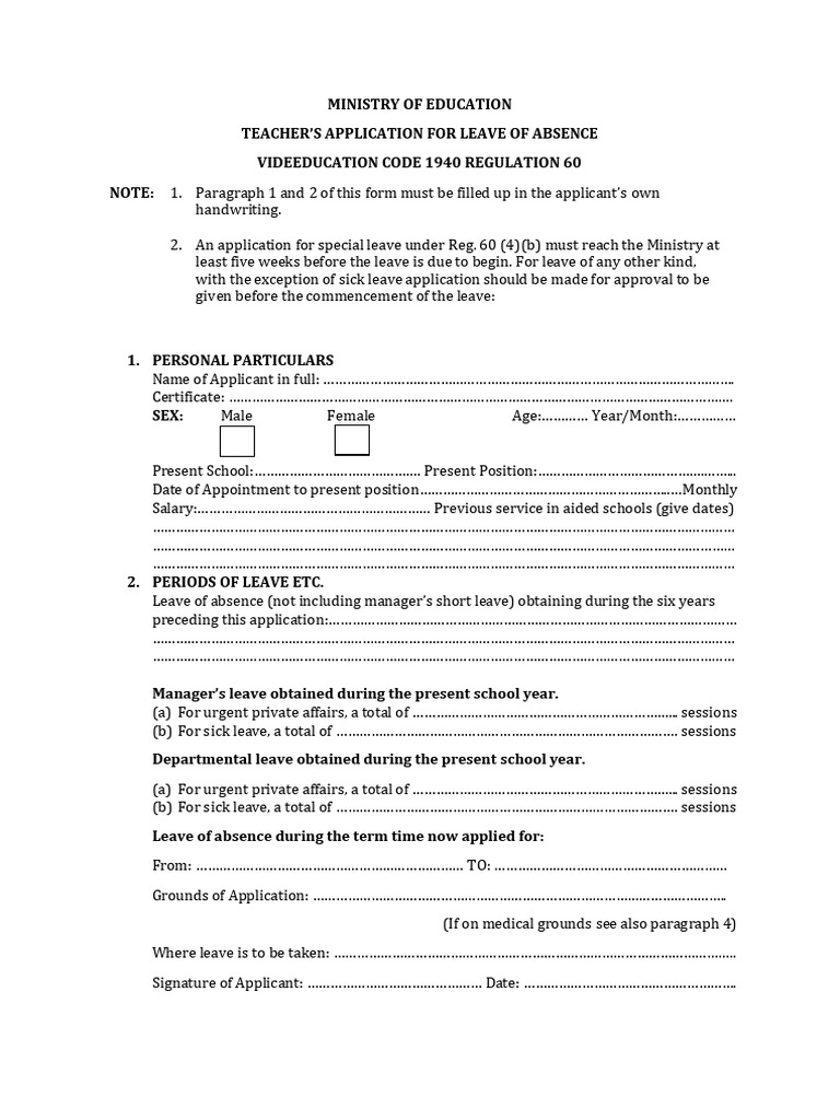 Teacher Leave of Absence Application | PDF | Career & Growth