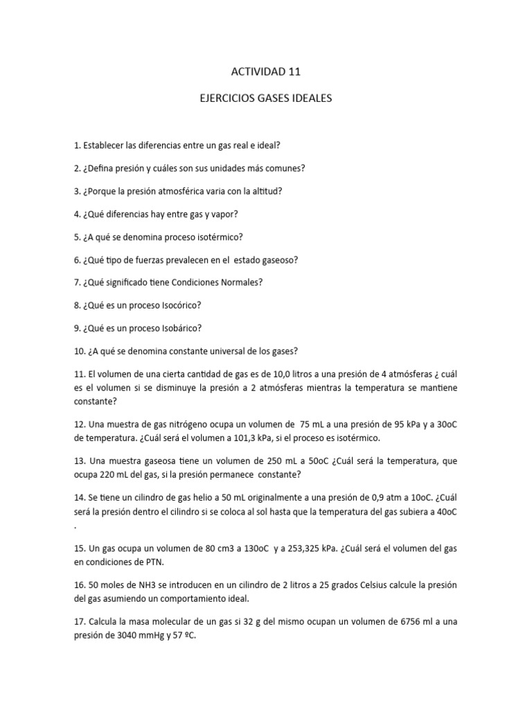 Ejercicios sobre Gases Ideales y Propiedades | PDF | Ciencia y matemáticas
