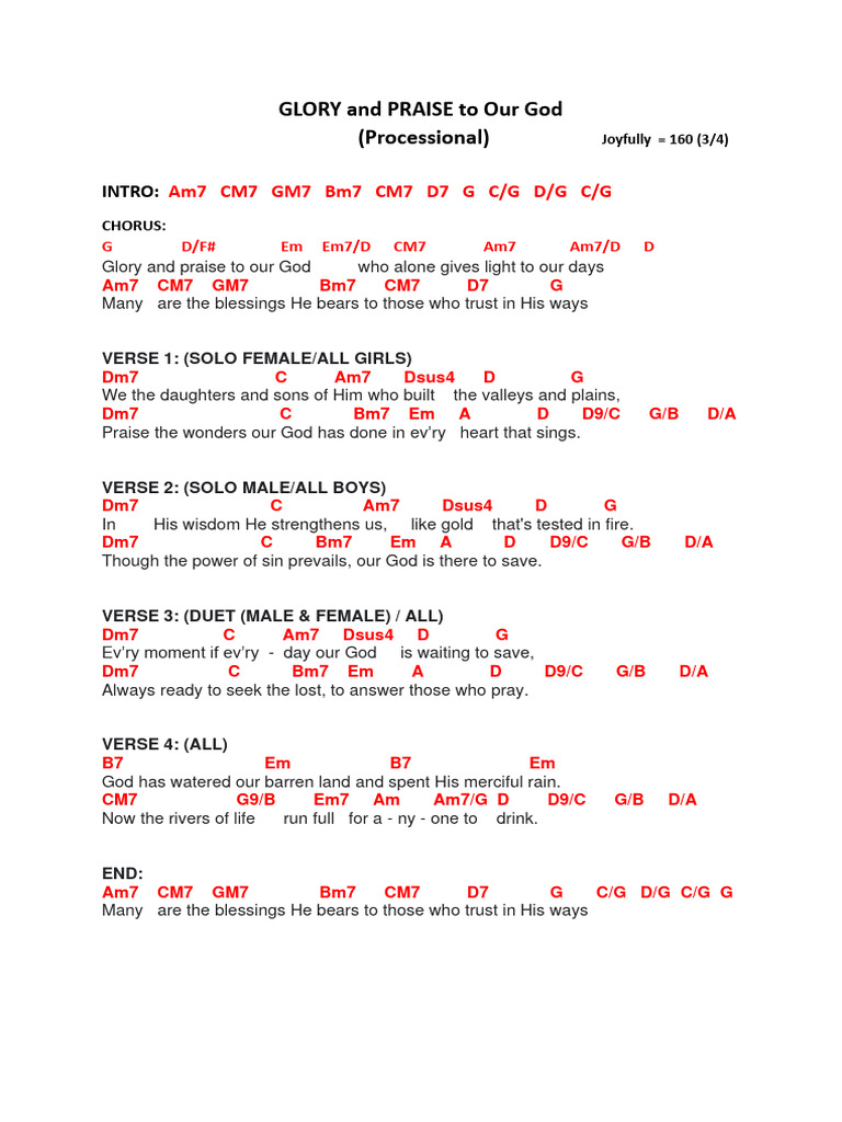 Glory And Praise To Our God With Chords Pdf