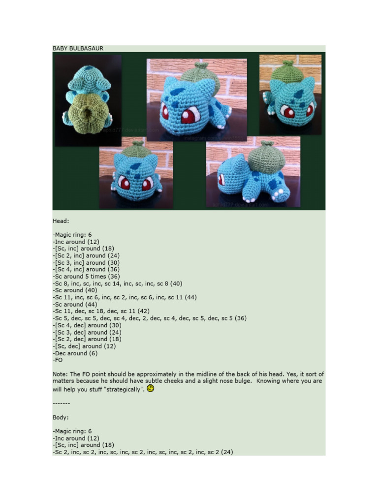 Baby Bulbasaur Crochet Pattern | PDF