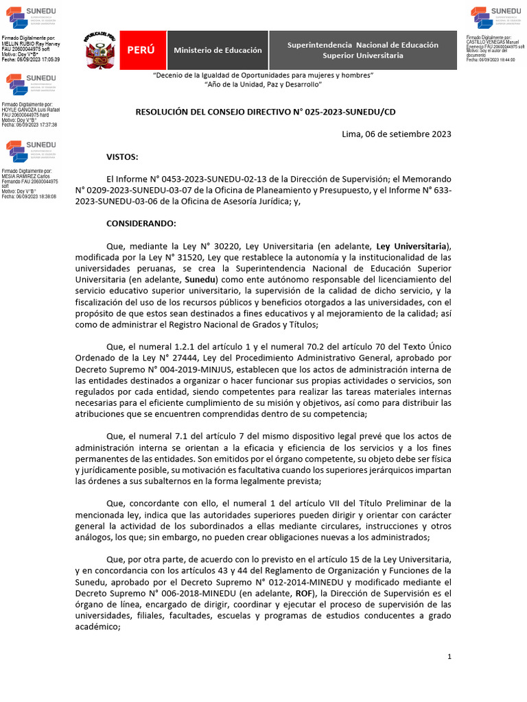 Res 025 2023 Sunedu CD Resuelve Modificar Plan de Supervision 2023