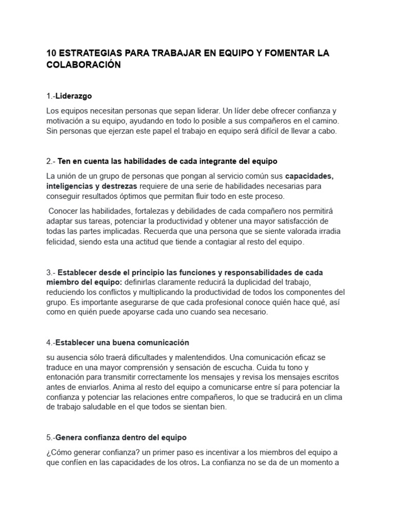 10 Estrategias para Trabajar en Equipo y Fomentar La Colaboración | PDF ...