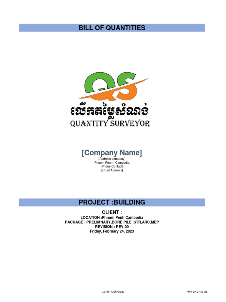 Bill of Quantities for Phnom Penh Project | PDF