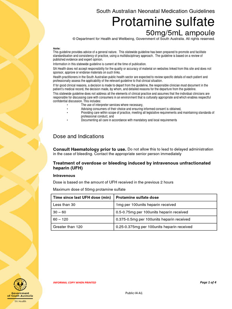 Protamine Sulfate Administration Guidelines | PDF | Intravenous Therapy ...