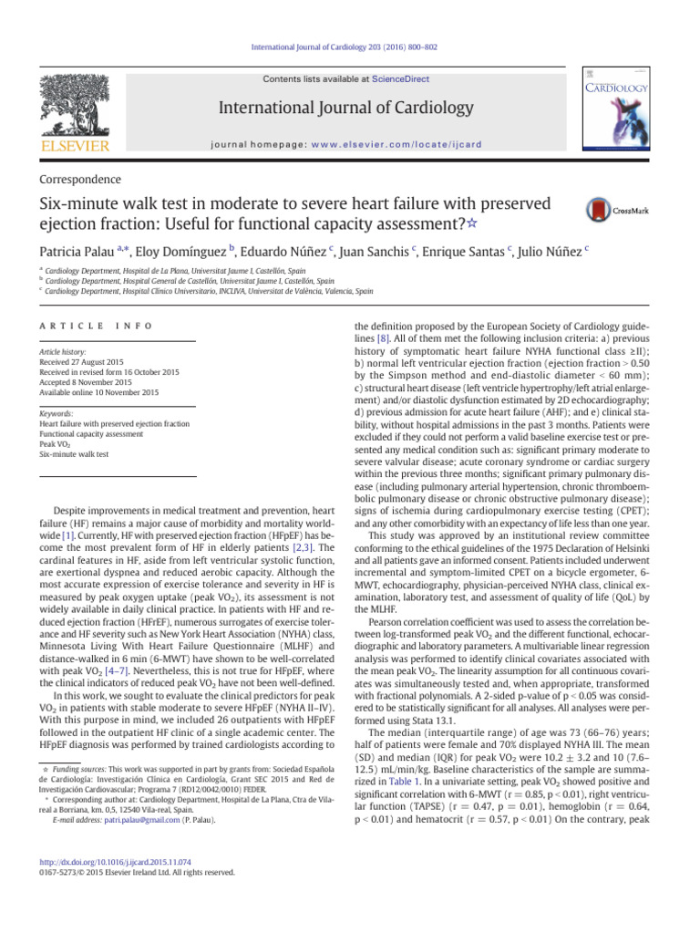 SixMinute Walk Test in Moderate To Severe Heart Failure With Preserved