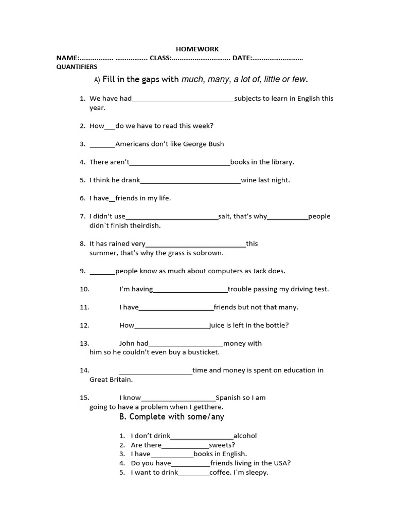 HOMEWORK Quantifiers | PDF
