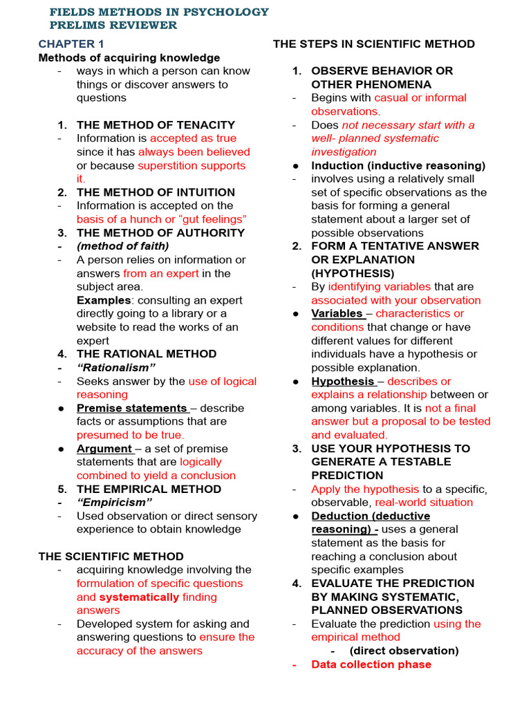 Field Methods in Psychology Reviewer | PDF