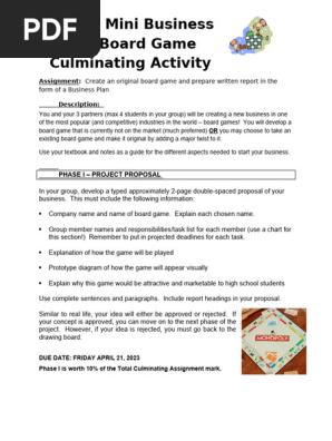 Business course - mini board game assignemnt