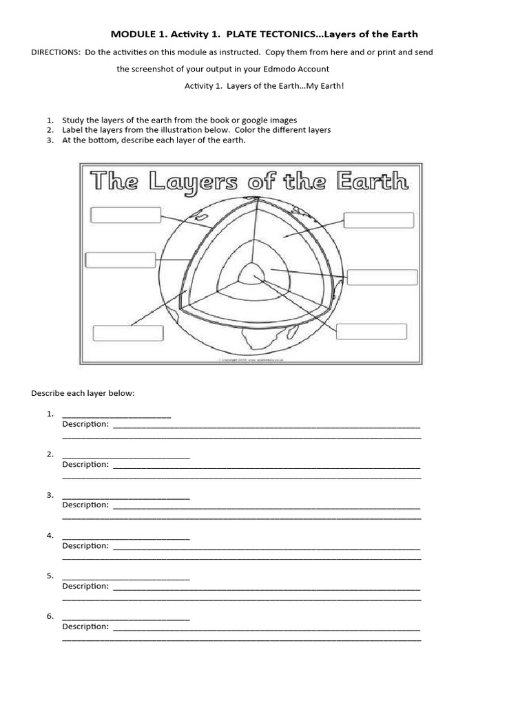 MODULE 1. Activity 1. Plate Tectonics... Layers of The Earth PDF