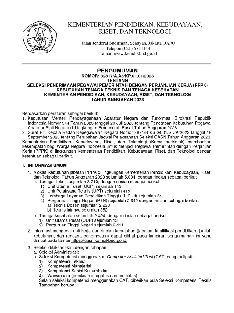 Pengumuman Seleksi PPPK 2023 | PDF