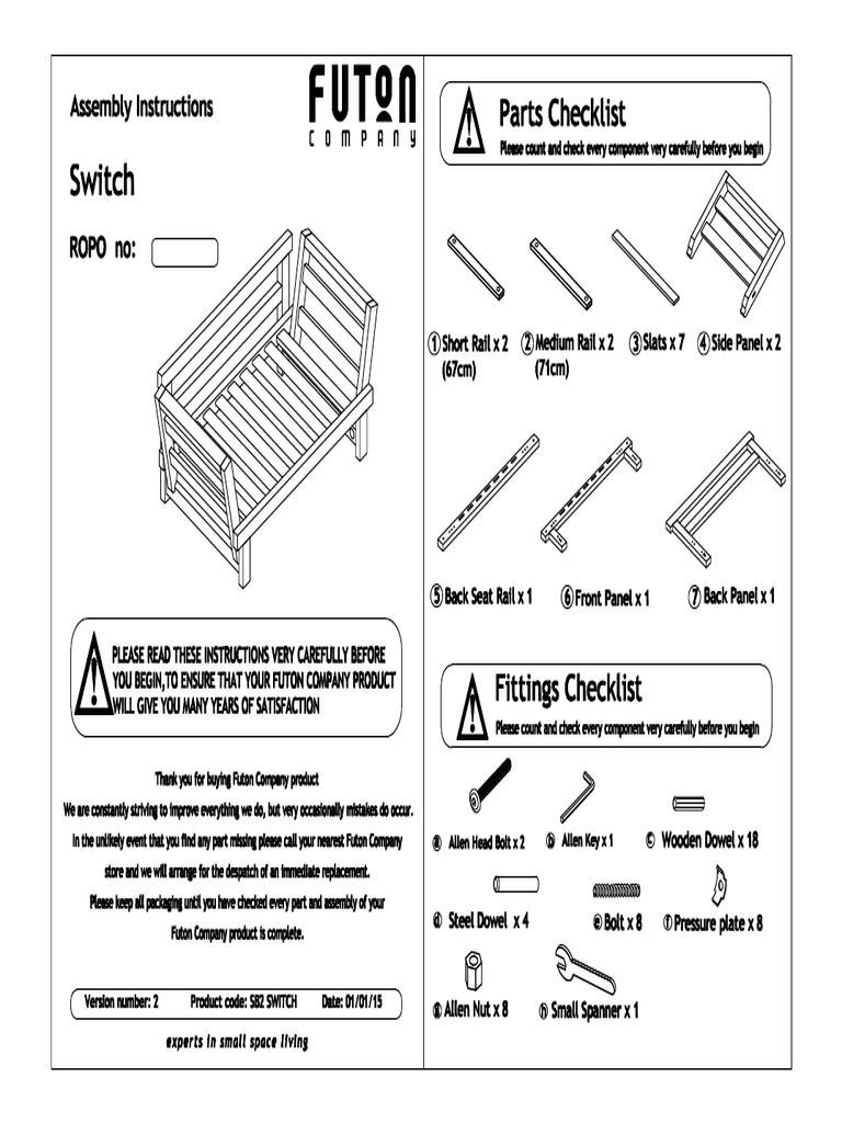 Oak Switch Sofa Bed - Assembly Instructions | PDF