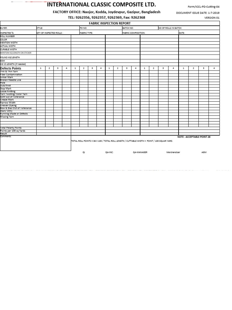 Fabric Inspection Report PDF