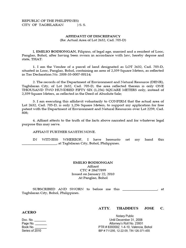 Affidavitof Discrepancy in Land Area | PDF