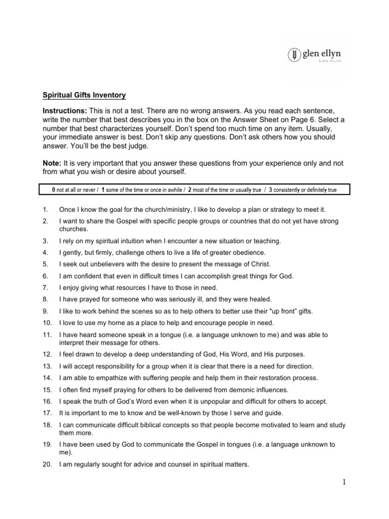 Spiritual Gifts Inventory Guide | PDF | God | Prayer