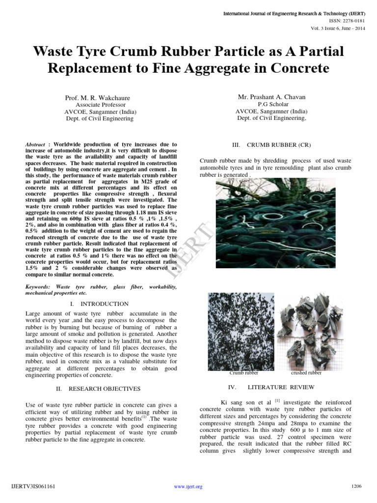 Waste Tyre Crumb Rubber Particle As A Partial Replacement To Fine ...