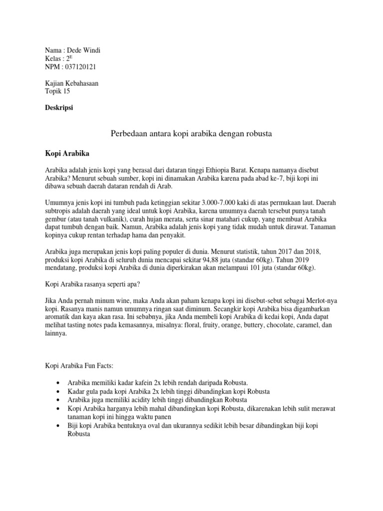 Penggunaan Kopi Arabika dan Robusta dalam Penyajian
