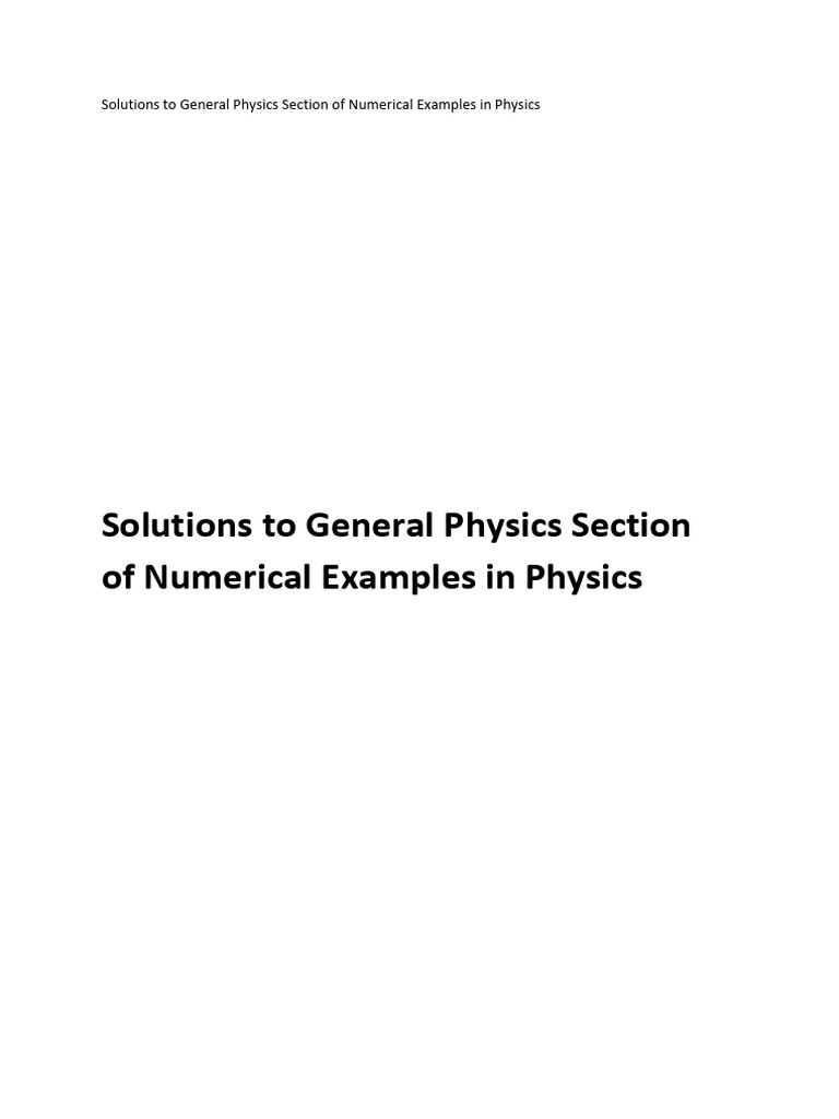 Solutions To Numerical Examples in Physics Part 1 General Physics ...
