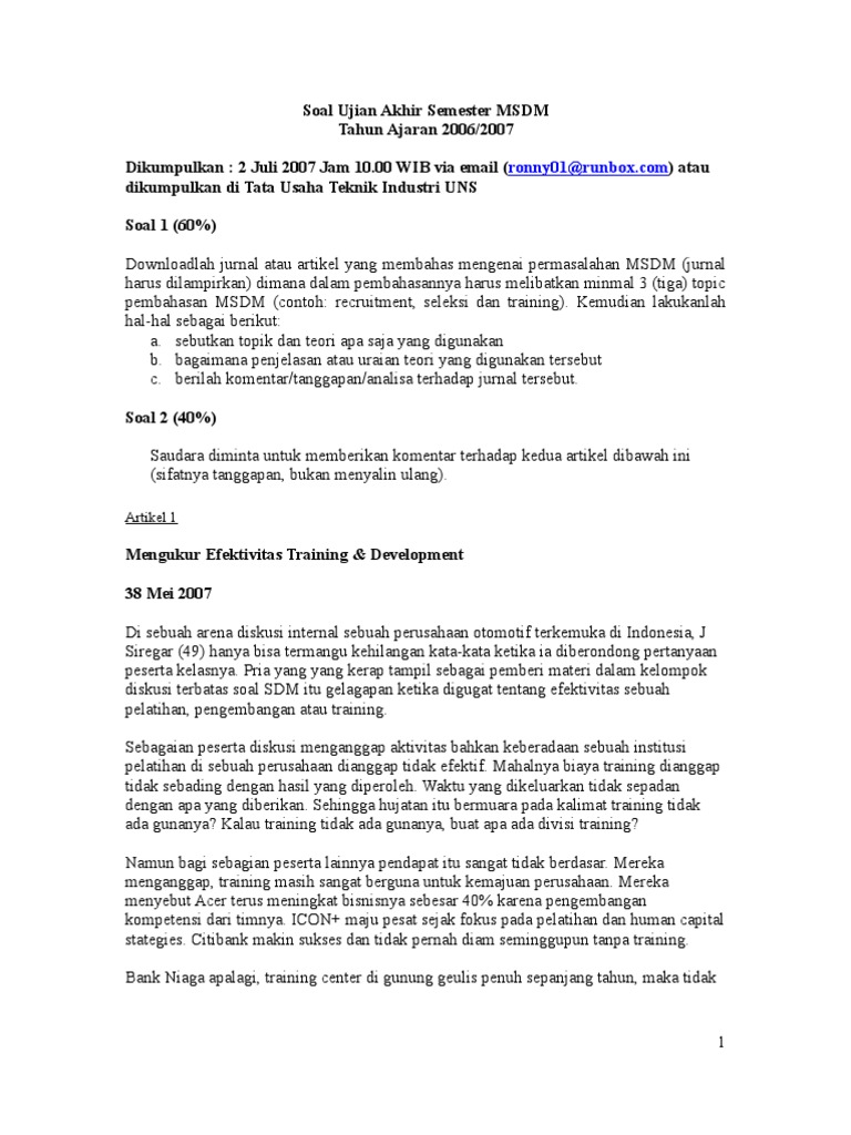 Soal Ujian Akhir Semester MSDM