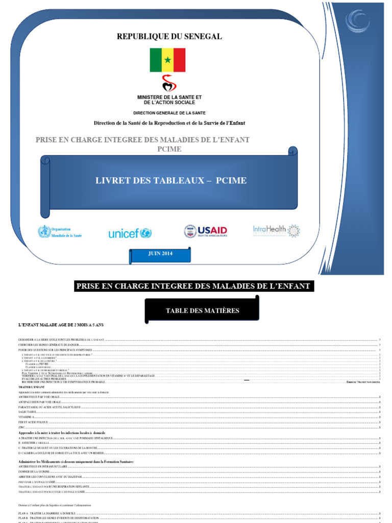 Livret des tableaux PCIME 2014 | PDF | Infection | Nourrisson