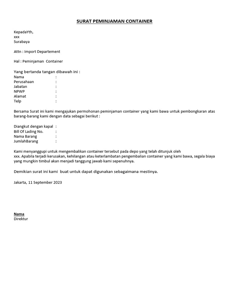 Surat Peminjaman Container | PDF