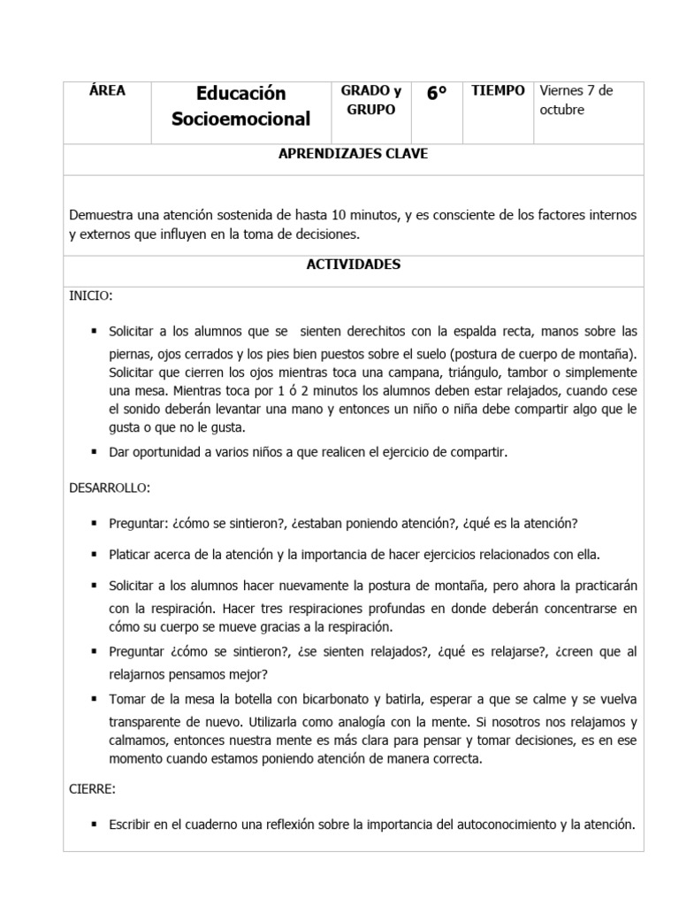 6to Grado Educación Socioemocional (2019-2020) | PDF