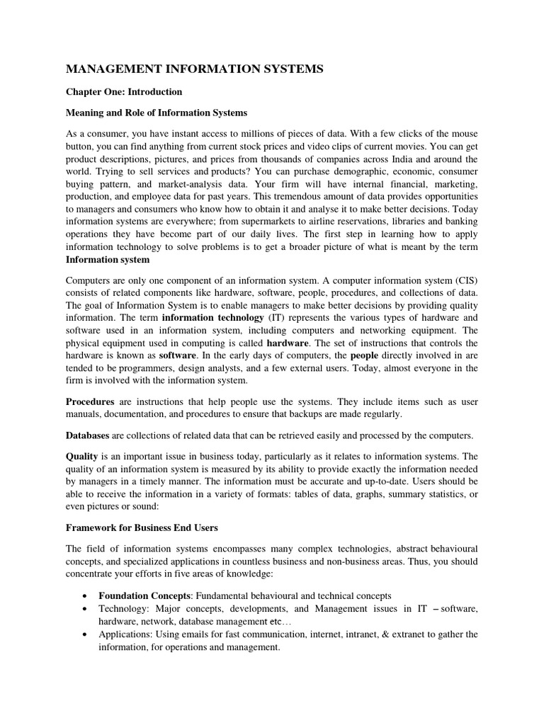 Management Information Systems 1,2 | PDF | Information System | Information