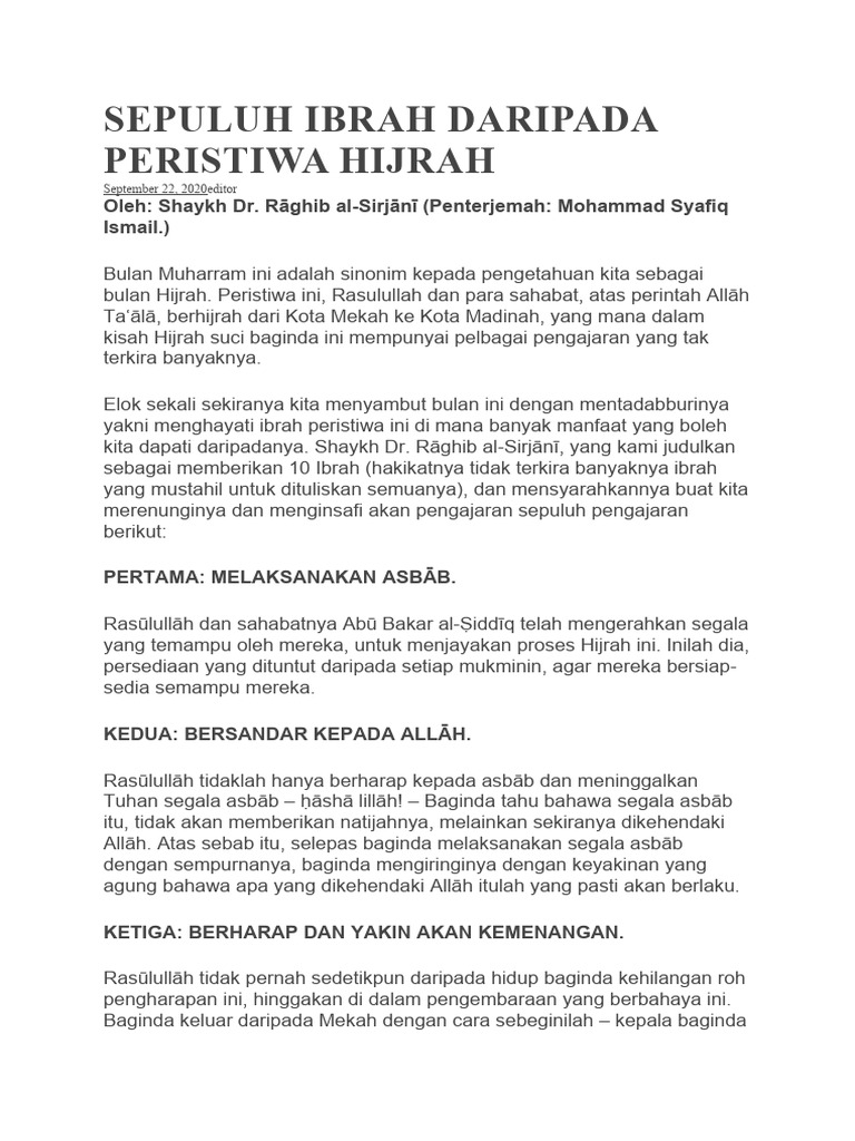 Sepuluh Ibrah Daripada Peristiwa Hijrah | PDF