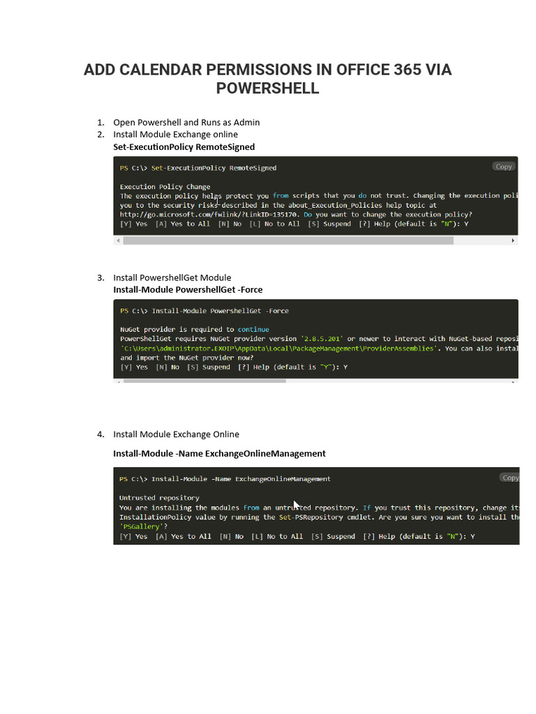 Add Calendar Permissions in Office 365 Via Powershell | PDF