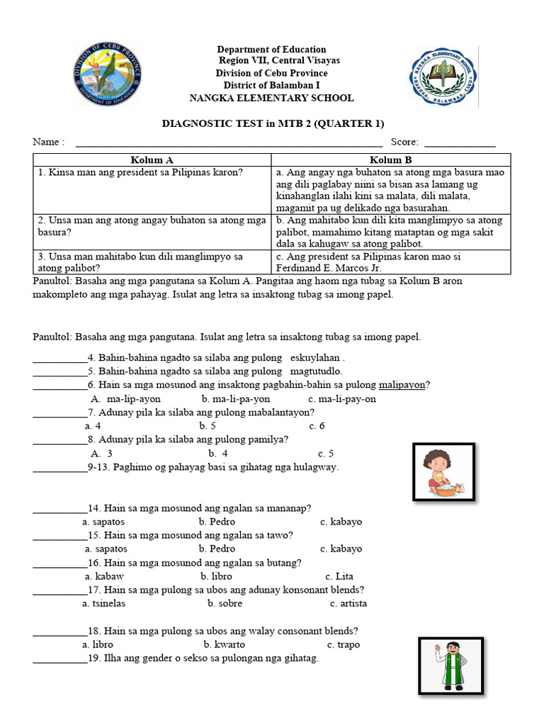 Diagnostic Test in MTB q1 32 Items | PDF
