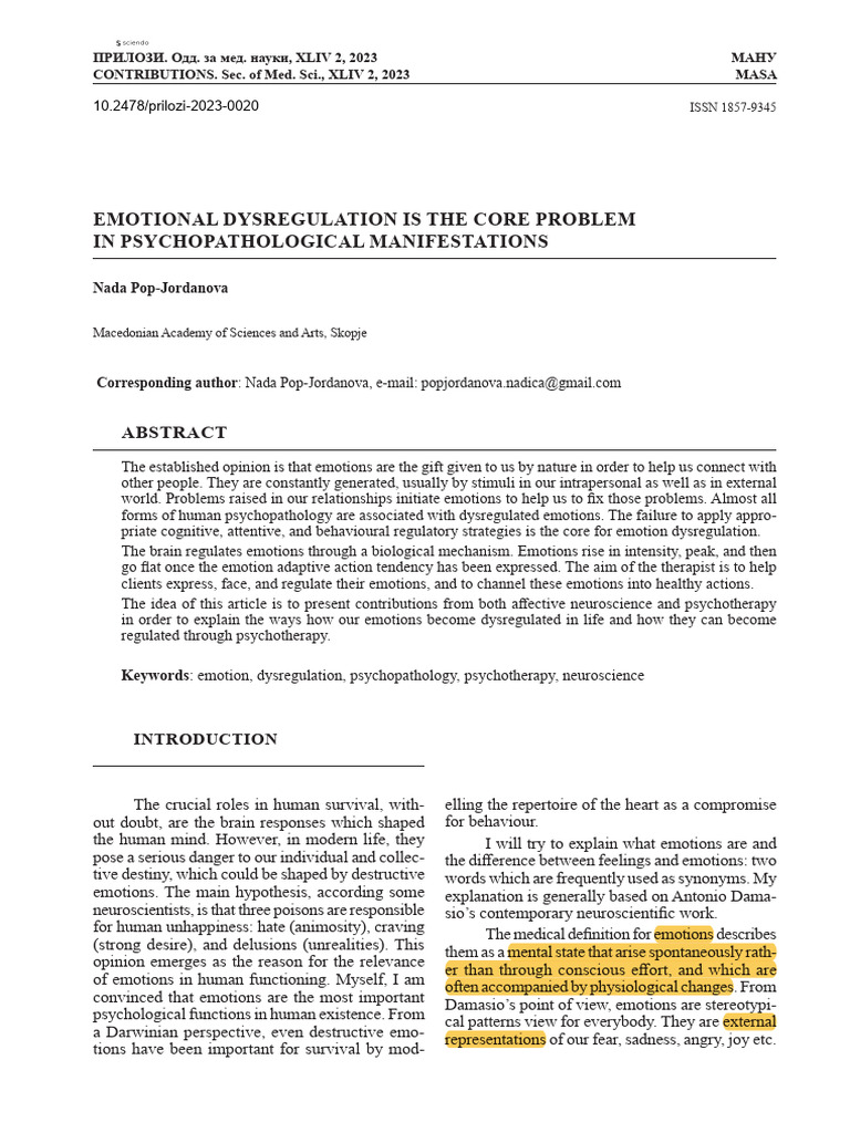 Emotional Dysregulation in Psychopathology | PDF | Emotions | Emotional ...