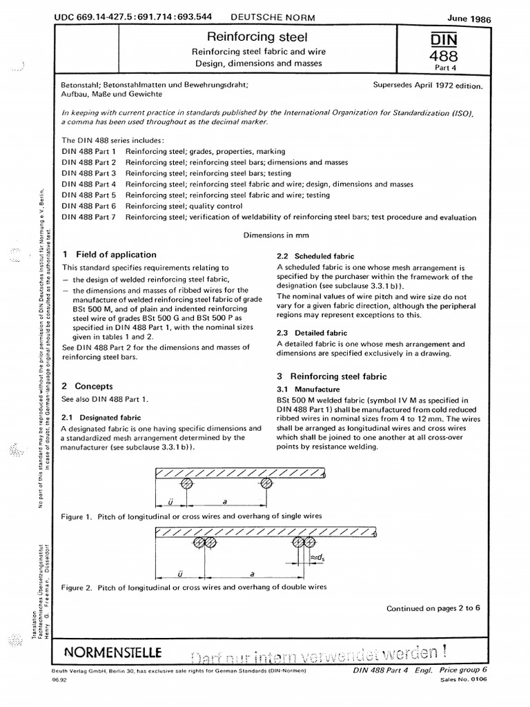 DIN 488 Part4 Rebar 1984 | PDF