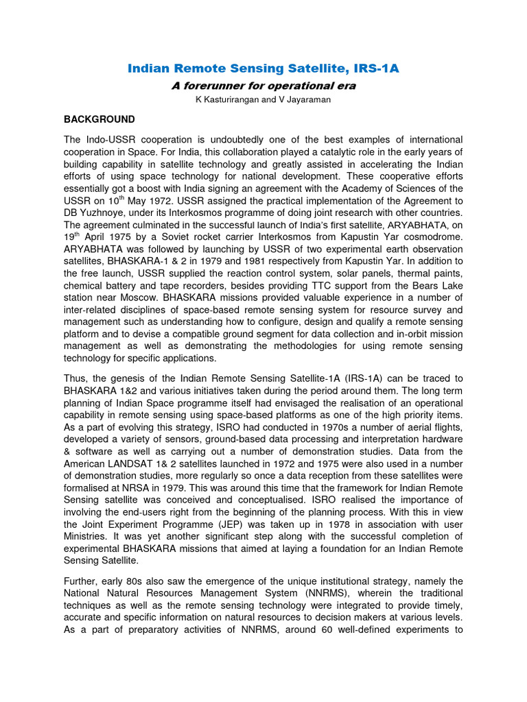 IndianRemoteSensingSatellite IRS 1A | PDF