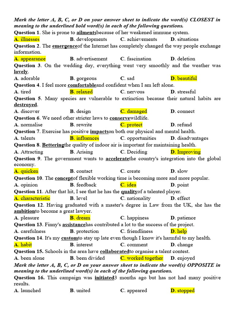15.synonyms Antonyms Key PDF
