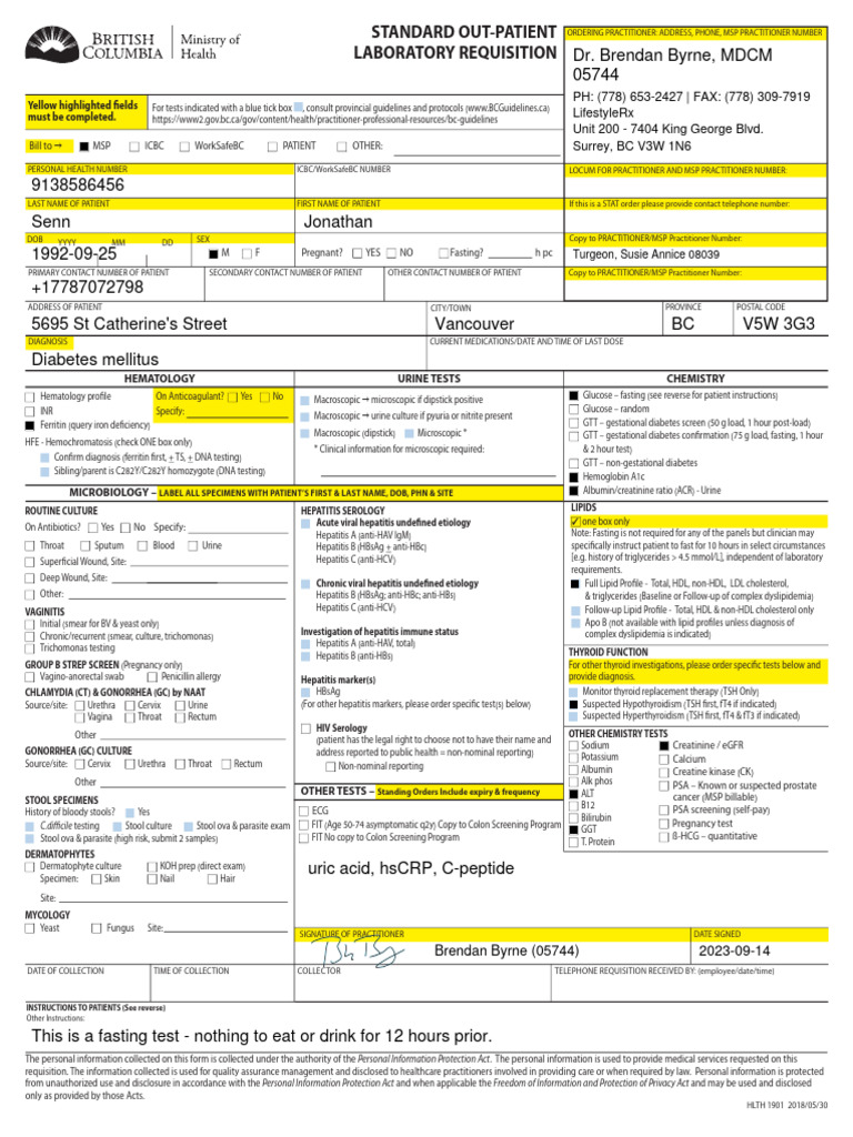 Dr. Brendan Byrne, MDCM 05744: Yellow Highlighted Fields Must Be ...