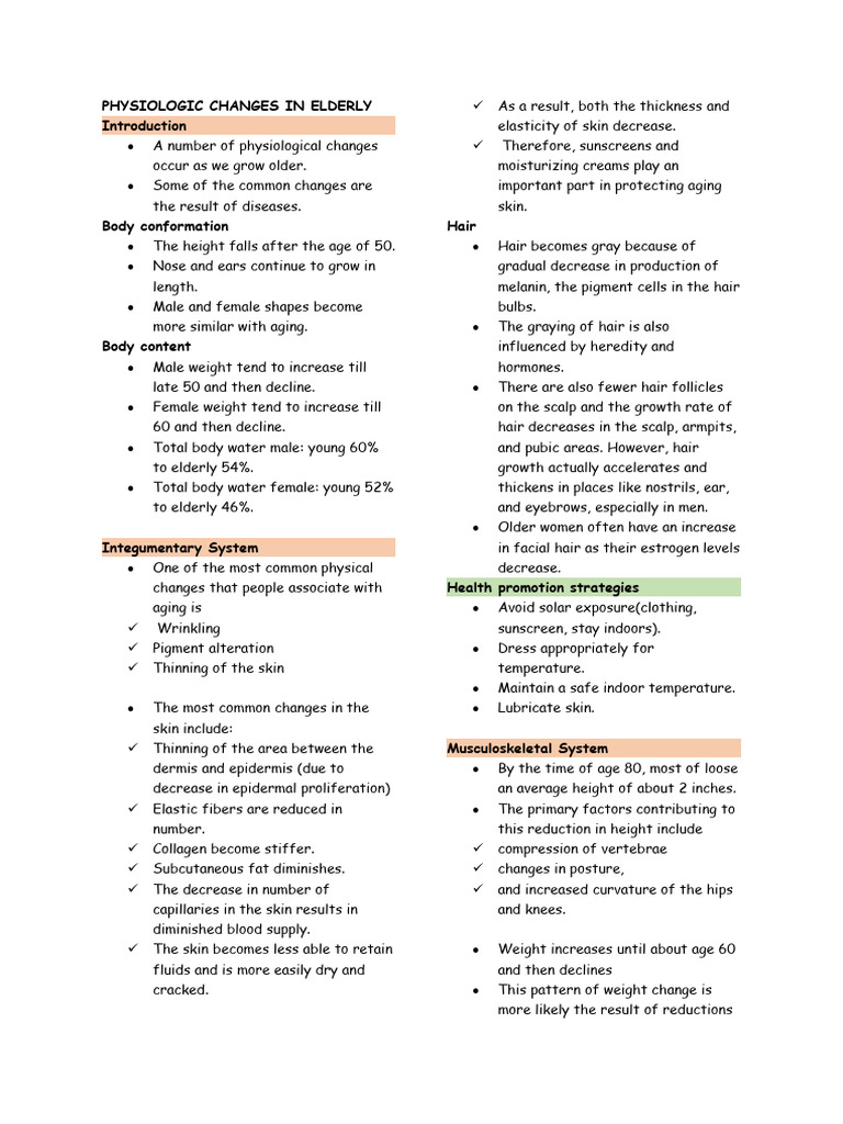 Physiological Changes in Aging Adults | PDF | Heart | Skin
