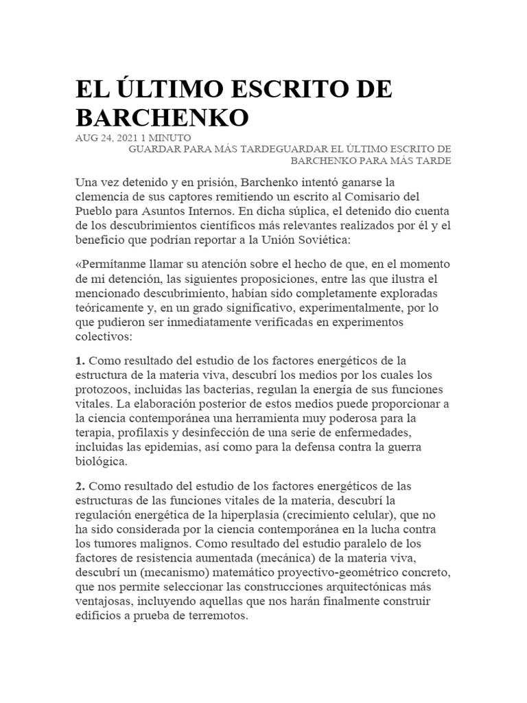 Descubrimientos de Barchenko en prisión | PDF