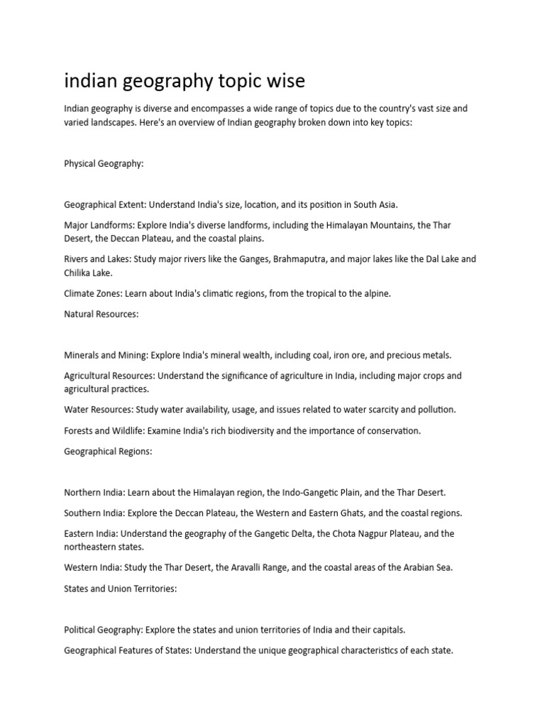 Overview of Indian Geography Topics | PDF | Earth Sciences | Natural ...