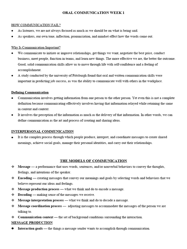 Oral Communication Week 1 PDF