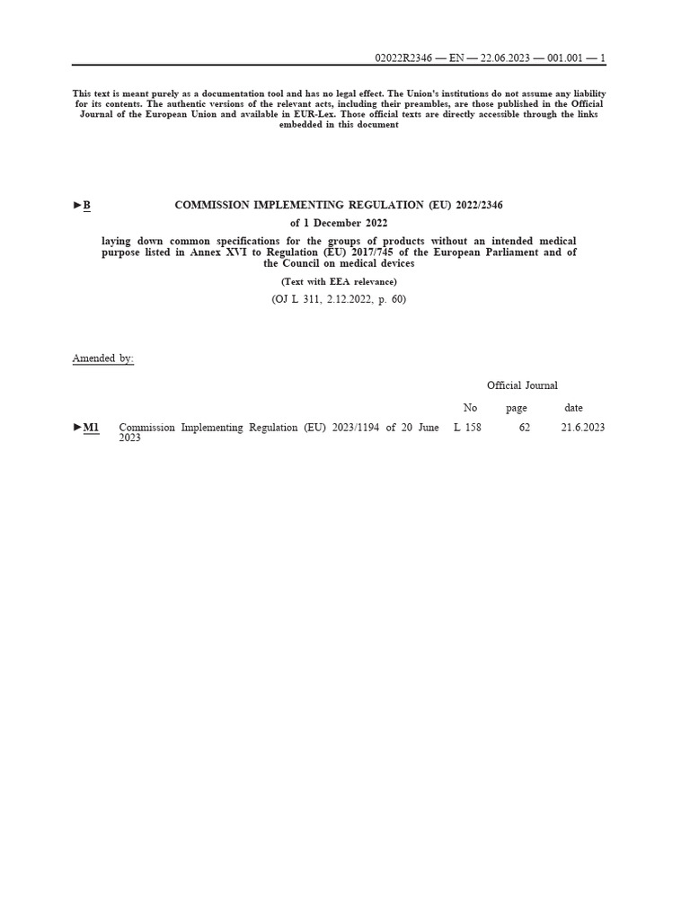 Regulation Eu 2022 2346 Common Specifications Consolidated Text Pdf